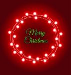 Christmas Lights Frame On Red Background Stock Photo