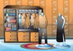 Cartoon  Illustration Interior Clothing Room With Separated Layers Stock Photo