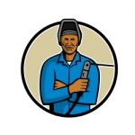 African American Welder Mascot Stock Photo