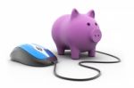 Computer Mouse Connected To A Piggy Bank Stock Photo