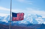 Usa Flag With Mckinley Mountain Stock Photo