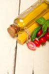 Italian Spaghetti Pasta Tomato And Basil Stock Photo