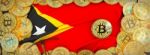 Bitcoins Gold Around East Timor  Flag And Pickaxe On The Left.3d Stock Photo