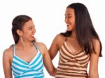 Two Female Friends Laughing Stock Photo