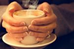 Woman Holding Coffee Latte Stock Photo