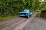 P. Fitzgerald Driving Ford Escort Stock Photo