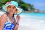 Happy Girl On The Beach At Thailand Stock Photo