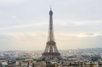 Eiffel Tower With Paris Skyline At Sunset Stock Photo