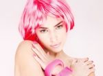 Pretty Pink Hair Woman Stock Photo