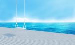 Wooden Swing With Beach Lounge Sea View And Blue Sky-3d Renderin Stock Photo