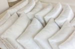 White Pillows On Bed Close Up Stock Photo