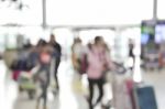 Blurred Background At Airport Terminal With Bokeh Light Stock Photo