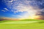 Golf Course With Beautiful Sky Stock Photo