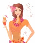 Girl With Cocktail And Flowers Stock Photo