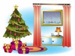 Cartoon  Illustration Interior Christmas Room With Separated Layers Stock Photo