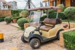 Golf Cart On Golf Course Stock Photo