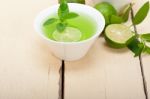 Mint Infusion Tea Tisane With Lime Stock Photo