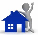 House Symbol And 3d Character Showing Real Estate Stock Photo