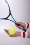 Woman Hands With Tennis Racket Stock Photo