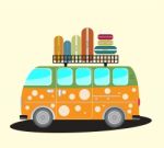  Vintage Passenger Van Car With Bag On Roof Stock Photo