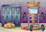 Cartoon  Illustration Interior Fitness Room With Separated Layers Stock Photo