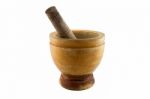 Old Wooden Mortar And Pestle Stock Photo