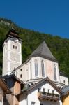 View Of The Maria Hilf Pilgrimage Church In Hallstatt Stock Photo