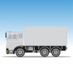 Side View Of Cargo Container Truck  Stock Photo