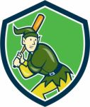 Elf Baseball Player Batting Shield Cartoon Stock Photo