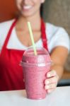 Chef Serving Strawberry Milkshake Stock Photo