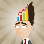 Cartoon Businessman With Rising Chart From His Head Stock Photo