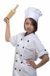 Cook Bread Woman Show Stock Photo