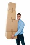 Male Holding Cardboard Box Stock Photo