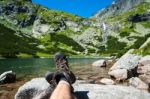 Resting In High Mountains Over The Lake Stock Photo