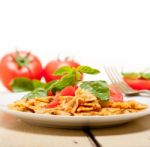 Italian Pasta Farfalle Butterfly Bow-tie And Tomato Sauce Stock Photo