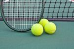 Tennis Court With Ball And Racket Stock Photo