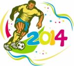 Brazil 2014 Football Player Running Ball Retro Stock Photo