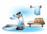 Cartoon  Illustration Interior Fitness Room With Separated Layers Stock Photo