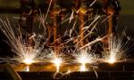 Cnc Lpg Cutting Steel Plate With Sparks Close Up Stock Photo