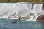 Beautiful Isolated Image Of A Ship And Amazing Niagara Waterfall Stock Photo