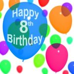 Balloons with happy 8th Birthday Stock Photo