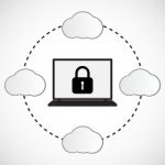 Technology Digital Cyber Security Laptop Lock Cloud Background Stock Photo