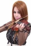 Asian Woman And Violin Stock Photo