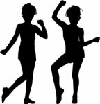 Dancing silhouette friends Stock Photo