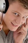 Smiling Man With Headphone Stock Photo