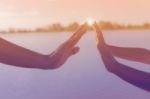 Two Hands Holding Puzzle Mother And Child Stock Photo