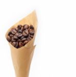 Espresso Coffee Beans On A Paper Cone Stock Photo