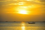 Silhouette Fisherman Are Taking Fishing Boat Stock Photo