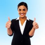 Corporate Woman Showing Double Thumbs Up Stock Photo