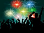 Dancing Disco Represents Fireworks Display And Celebrate Stock Photo